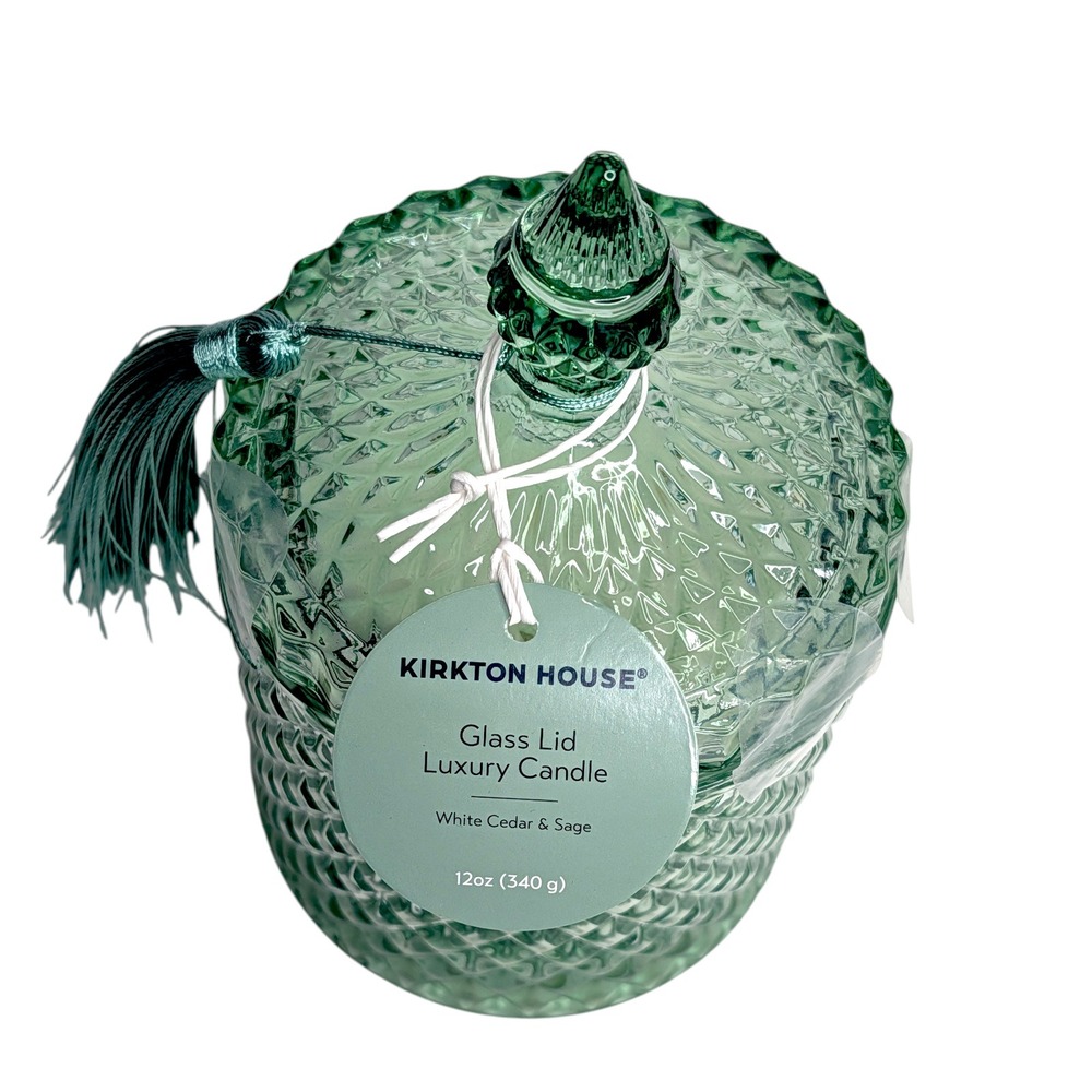 Kirkton House‎ White Cedar Sage Luxury Candle 12oz Green Glass Jar Tassel Lid - Picture 3 of 6